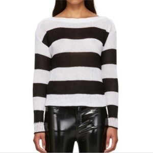 Rag & Bone Allie Striped Crewneck Sweater in Black and White linen blend XS